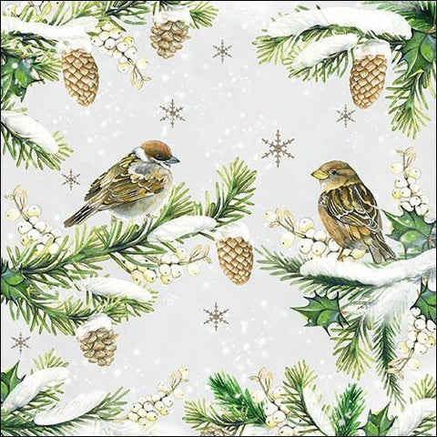 Serviette "Sparrows in snow" // Spatzen im Schnee // 33 cm x 33 cm