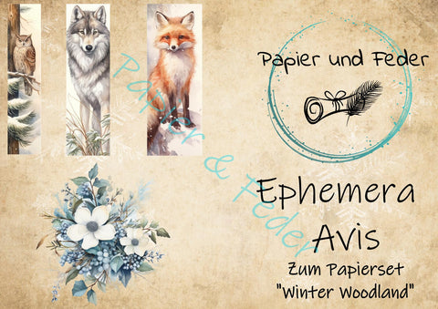 Ephemera-Avis zum Papierset "Winter Woodland" // 12 Seiten // DIN A 5 // doppelseitig bedruckt