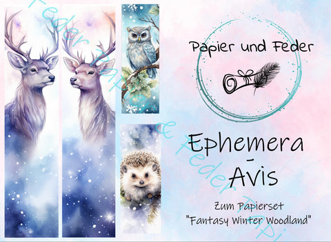 Ephemera-Avis zum Papierset "Fantasy Winter Woodland" // 12 Seiten // DIN A 5 // doppelseitig bedruckt