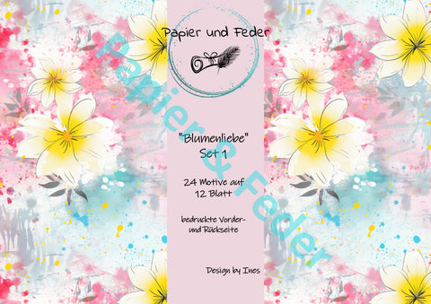 Designpapier "Blumenliebe" Set 1 // 12 Seiten // DIN A 4 // doppelseitig bedruckt