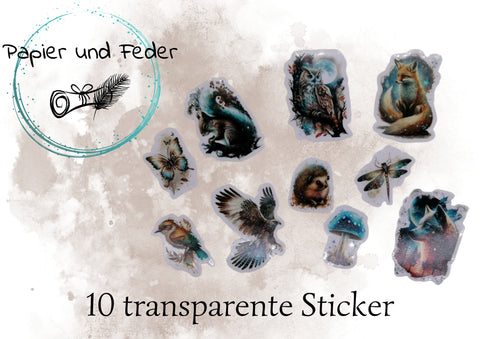 Stickerset zum Papierset "Fantasy Forest" // 10 Stück //2 verschiedene Größen // transparent