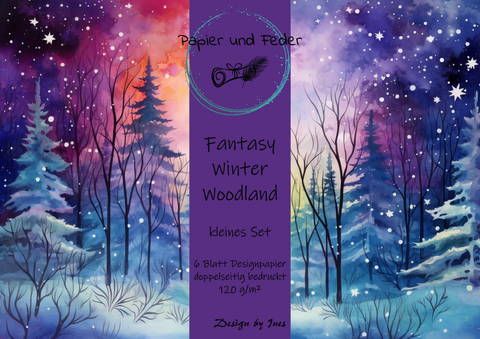 Designpapier "Fantasy Winter Woodland" // "kleines Format" auf DIN A 4 // 6 Seiten + eine Bonusseite