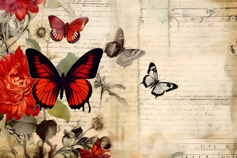 Designpapier "Flowers & Butterflies" // "kleines Format" auf DIN A 4 // 6 Seiten + eine Bonusseite
