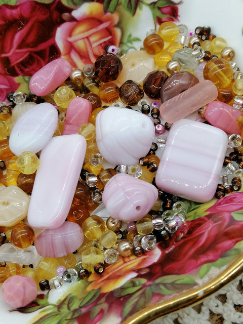 Perlenmischung "braun-rosa" // ca. 50 g // verschiedenen Perlen