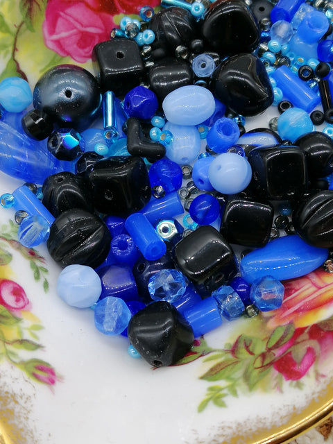 Perlenmischung "blau-schwarz" // ca. 50 g // verschiedenen Perlen