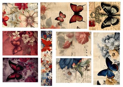 Designpapier "Flowers & Butterflies" // 12 Seiten EINSEITIG bedruckt (Vorderseiten)