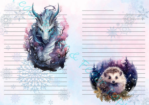 Designpapier "Fantasy Winter Woodland" // "kleines Format" auf DIN A 4 // 6 Seiten + eine Bonusseite