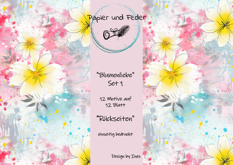RÜCKSEITEN vom Designpapier "Blumenliebe" Set 1 // 12 Seiten // DIN A 4 // einseitig bedruckt