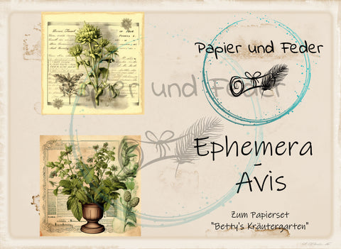 Ephemera-Avis zum Papierset "Betty's Kräutergarten" // 12 Seiten // DIN A 5 // doppelseitig bedruckt