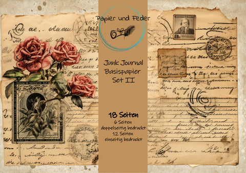 Junk Journal Basis-Papierset II // 18 Seiten // DIN A 4 // doppel- und einseitig bedruckt