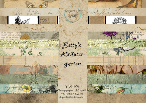 Designpapier "Betty's Kräutergarten" // "kleines Format" auf DIN A 4 // 6 Seiten + eine Bonusseite