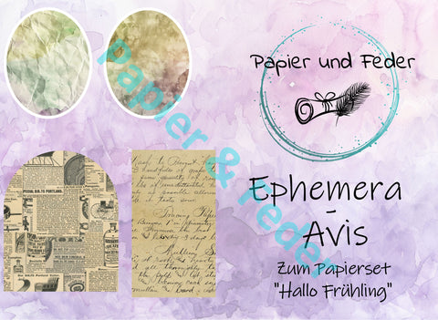 Ephemera-Avis zum Papierset "Hallo Frühling" // 12 Seiten // DIN A 5 // doppelseitig bedruckt