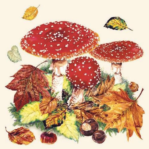 Serviette "Pilze und Herbstblätter" // 33 cm x 33 cm