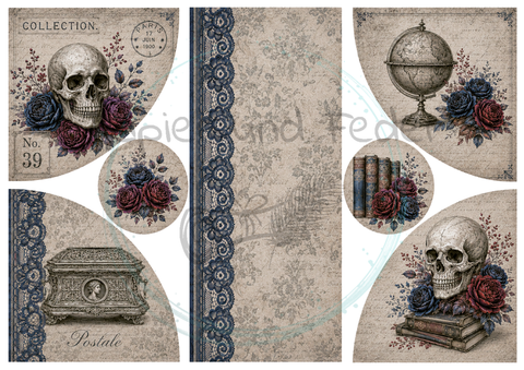 Label- und Ephemeraset zum Papierset "Gothik in blue" // 11 Seiten // DIN A 4 // 160 g/m²