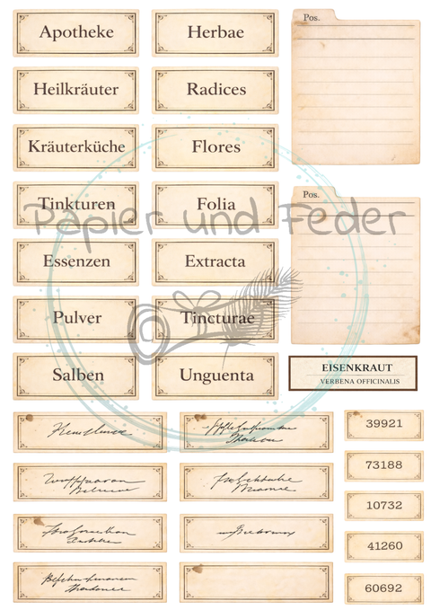 Label- und Ephemeraset zum Papierset "Betty's Kräuterapotheke" // 16 Seiten // DIN A 4 // 160 g/m²