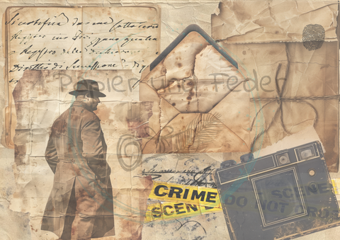 Designpapier "Den Tätern auf der Spur" // 8 Blatt // DIN A 4 // doppelseitig bedruckt // 110 g/m²