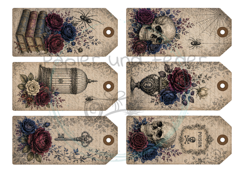 Label- und Ephemeraset zum Papierset "Gothik in blue" // 11 Seiten // DIN A 4 // 160 g/m²