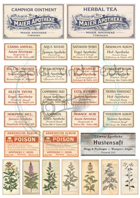 Label- und Ephemeraset zum Papierset "Betty's Kräuterapotheke" // 16 Seiten // DIN A 4 // 160 g/m²