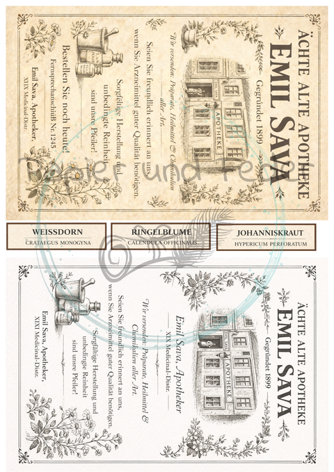 Label- und Ephemeraset zum Papierset "Betty's Kräuterapotheke" // 16 Seiten // DIN A 4 // 160 g/m²
