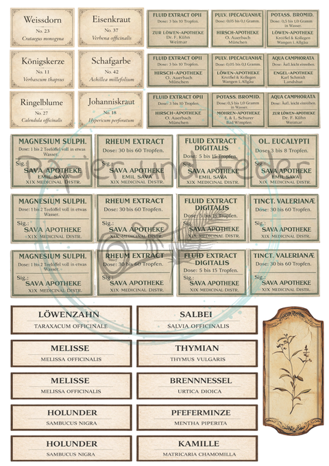Label- und Ephemeraset zum Papierset "Betty's Kräuterapotheke" // 16 Seiten // DIN A 4 // 160 g/m²