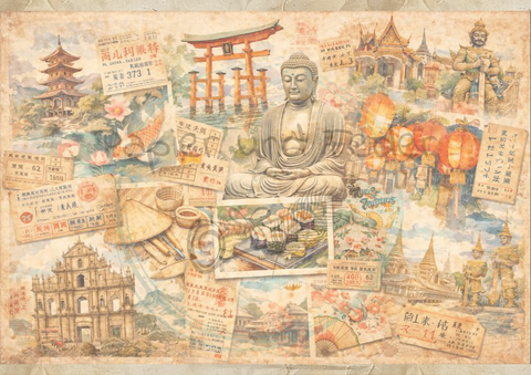 Designpapier "Reiselust" // 8 Blatt // DIN A 4 // doppelseitig bedruckt // 110 g/m²