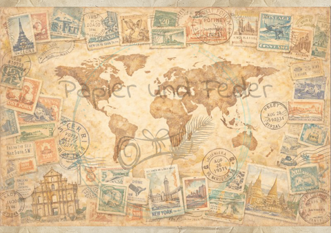 Designpapier "Reiselust" // 8 Blatt // DIN A 4 // doppelseitig bedruckt // 110 g/m²