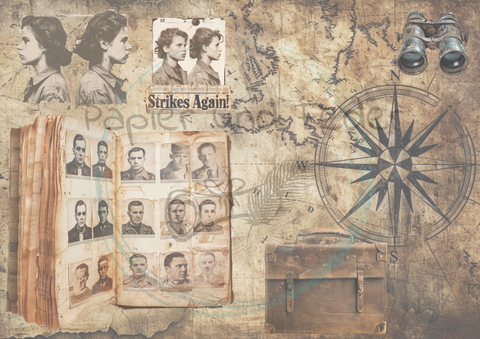 Designpapier "Den Tätern auf der Spur" // 8 Blatt // DIN A 4 // doppelseitig bedruckt // 110 g/m²