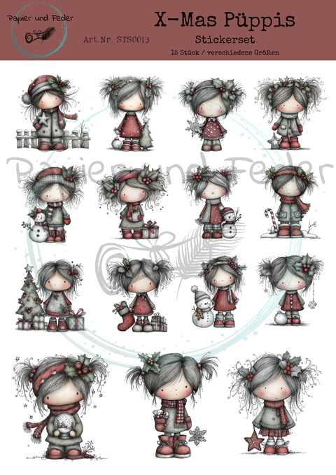 Stickerbogen "X-Mas Püppis" // selbstklebend // verschiedene Größen