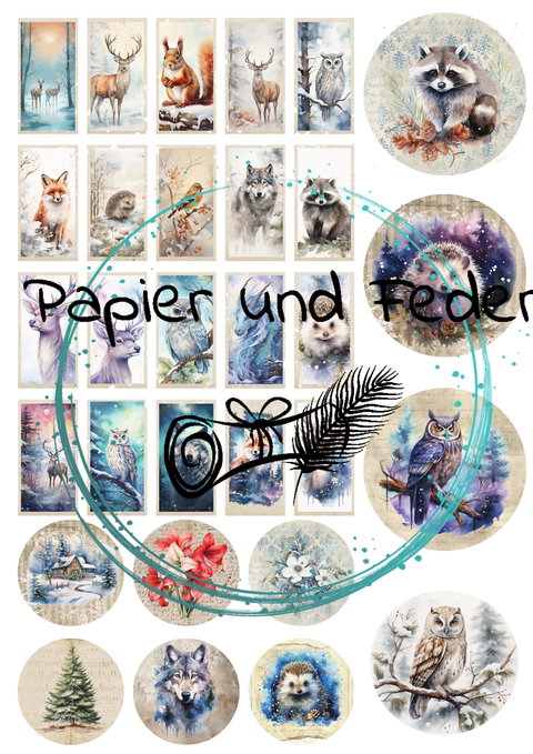 "Winter Woodlands" // Ephemera & Label Set // Papier & Feder // 12 Seiten // einseitig bedruckt