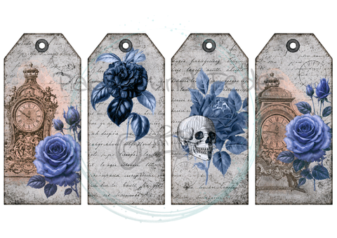 Label- und Ephemeraset zum Papierset "Gothik in blue" // 11 Seiten // DIN A 4 // 160 g/m²