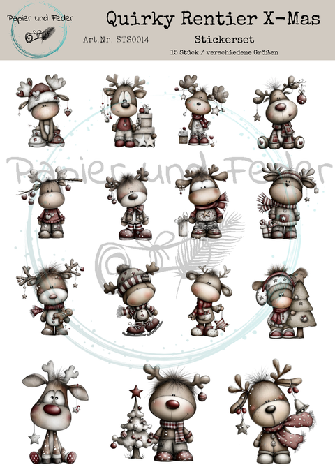 Stickerbogen "Quirky Rentier X-Mas" // selbstklebend // verschiedene Größen
