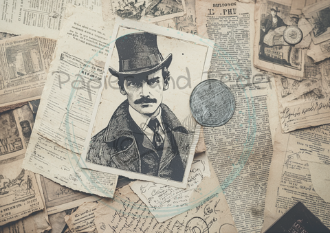 Designpapier "Den Tätern auf der Spur" // 8 Blatt // DIN A 4 // doppelseitig bedruckt // 110 g/m²