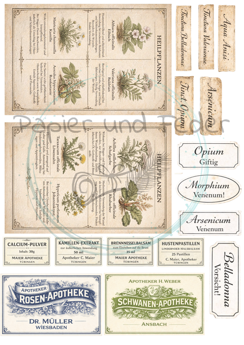Label- und Ephemeraset zum Papierset "Betty's Kräuterapotheke" // 16 Seiten // DIN A 4 // 160 g/m²