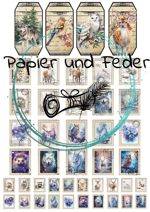 "Winter Woodlands" // Ephemera & Label Set // Papier & Feder // 12 Seiten // einseitig bedruckt