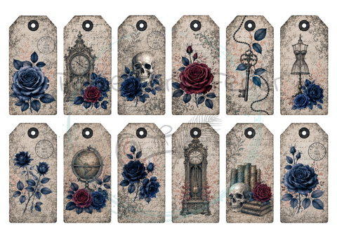 Label- und Ephemeraset zum Papierset "Gothik in blue" // 11 Seiten // DIN A 4 // 160 g/m²