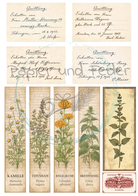 Label- und Ephemeraset zum Papierset "Betty's Kräuterapotheke" // 16 Seiten // DIN A 4 // 160 g/m²