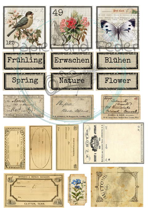 "Frühlingserwachen" // Ephemera & Label Set // Papier & Feder // 8 Seiten // einseitig bedruckt