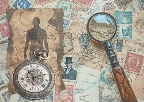 Designpapier "Den Tätern auf der Spur" // 8 Blatt // DIN A 4 // doppelseitig bedruckt // 110 g/m²