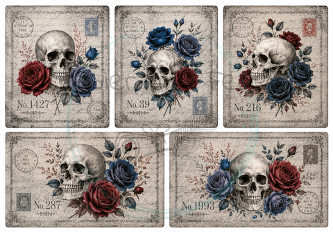 Label- und Ephemeraset zum Papierset "Gothik in blue" // 11 Seiten // DIN A 4 // 160 g/m²