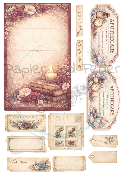 "Spuren der Zeit" // Label- & Ephemera-Set // Papier & Feder // 7 Seiten // einseitig bedruckt // 160 g/m²