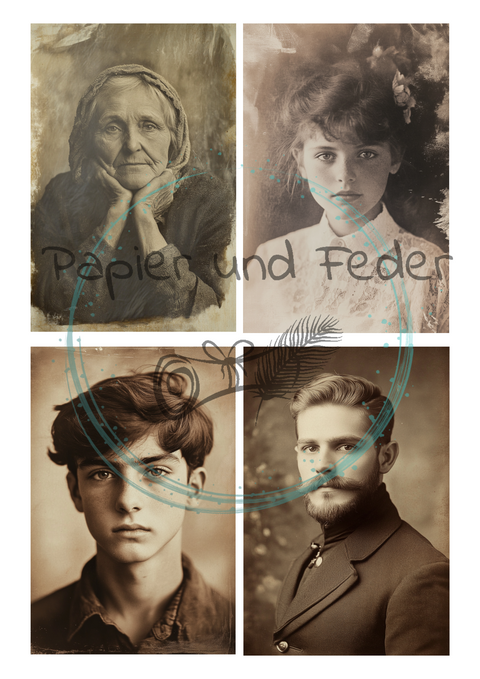 8 Seiten "Portraits 2" // Papier & Feder // 200 g/m² // zum selber ausschneiden