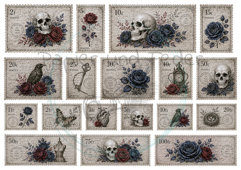 Label- und Ephemeraset zum Papierset "Gothik in blue" // 11 Seiten // DIN A 4 // 160 g/m²