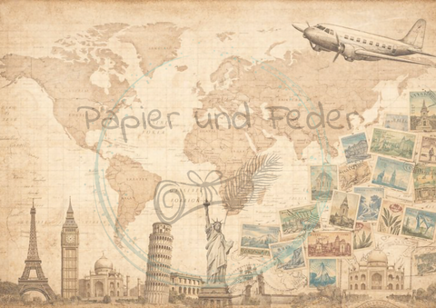 Designpapier "Reiselust" // 8 Blatt // DIN A 4 // doppelseitig bedruckt // 110 g/m²