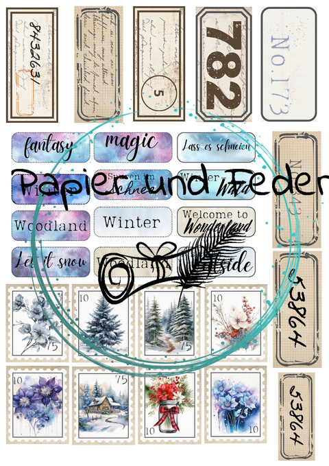 "Winter Woodlands" // Ephemera & Label Set // Papier & Feder // 12 Seiten // einseitig bedruckt