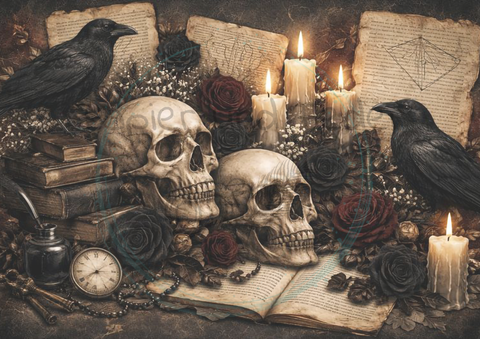 Designpapier "Dunkle Geheimnisse" // 8 Blatt // DIN A 4 // doppelseitig bedruckt // 110 g/m²