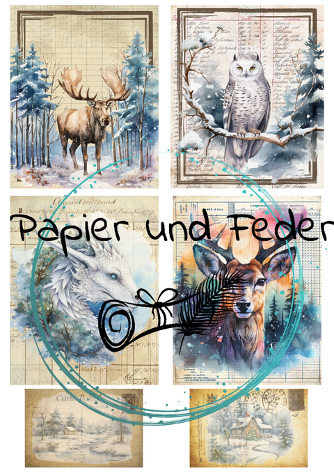 "Winter Woodlands" // Ephemera & Label Set // Papier & Feder // 12 Seiten // einseitig bedruckt