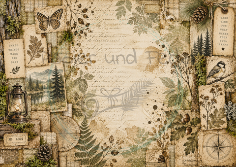 Designpapier "Waldspaziergang" // 12 Blatt // DIN A 4 // einseitig bedruckt