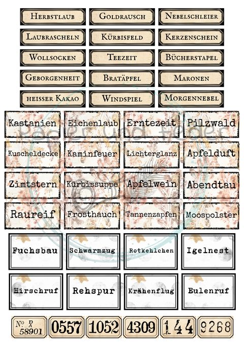 Hyggetid "Herbst" // Label- & Ephemera-Set // Papier & Feder // 10 Seiten // einseitig bedruckt // 160 g/m²