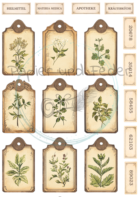 Label- und Ephemeraset zum Papierset "Betty's Kräuterapotheke" // 16 Seiten // DIN A 4 // 160 g/m²