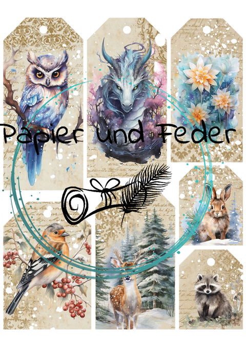 "Winter Woodlands" // Ephemera & Label Set // Papier & Feder // 12 Seiten // einseitig bedruckt